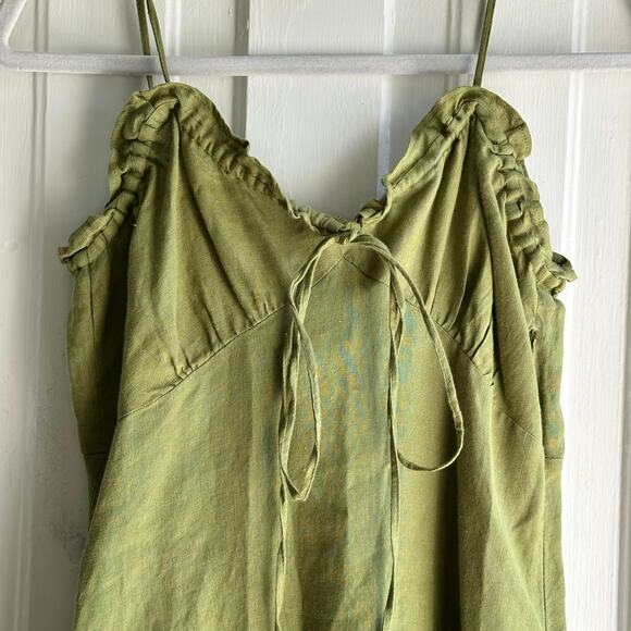 Casa Raki Selina Organic-Linen Voile Midi Dress Olive Green - Picture 3 of 8